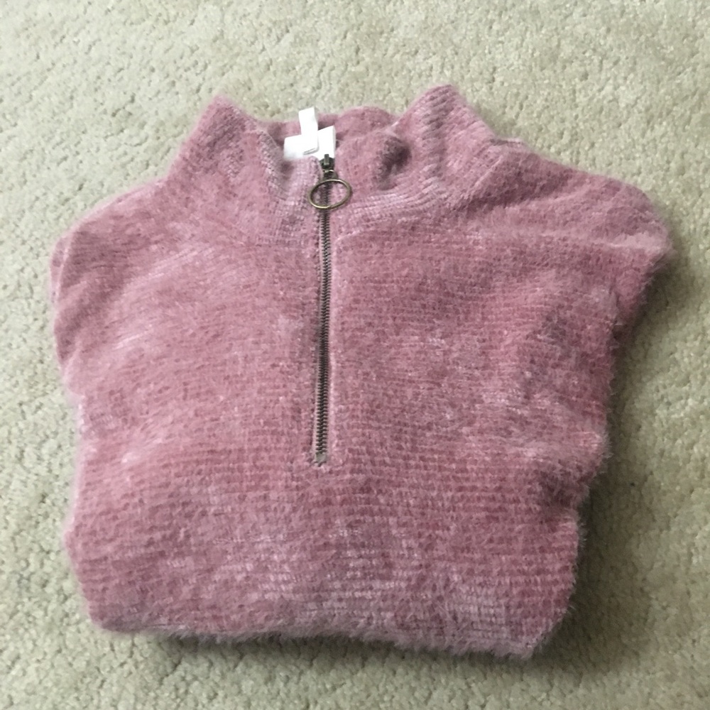 NWT Women's Fuzzy Jacket Quarter Zip Blush Pink L. - Picture 7 of 7